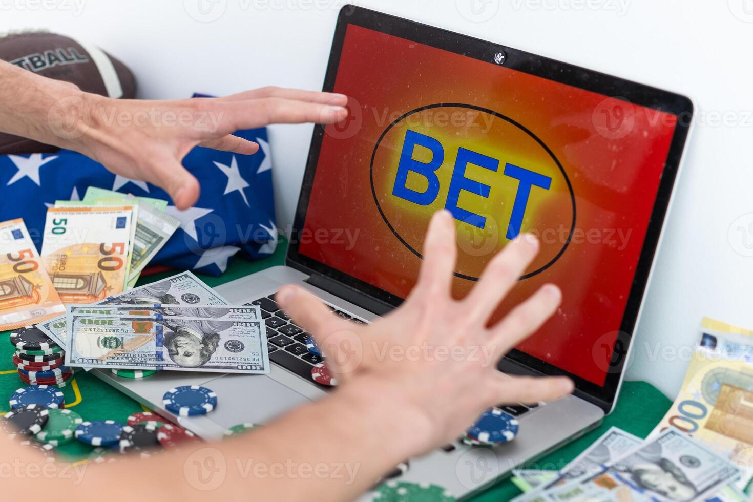 a mobile phone shows a betting application with live results and updates with white background. Online betting concept. photo