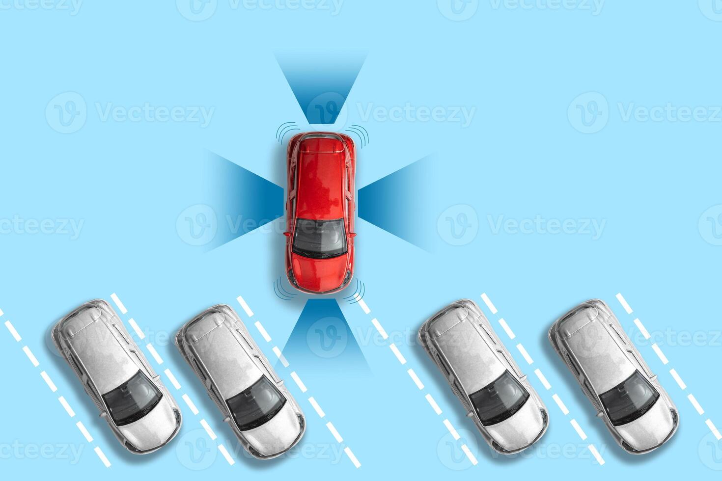 Parking smart car sensor autonomous view. Automobile park assist drive safety photo