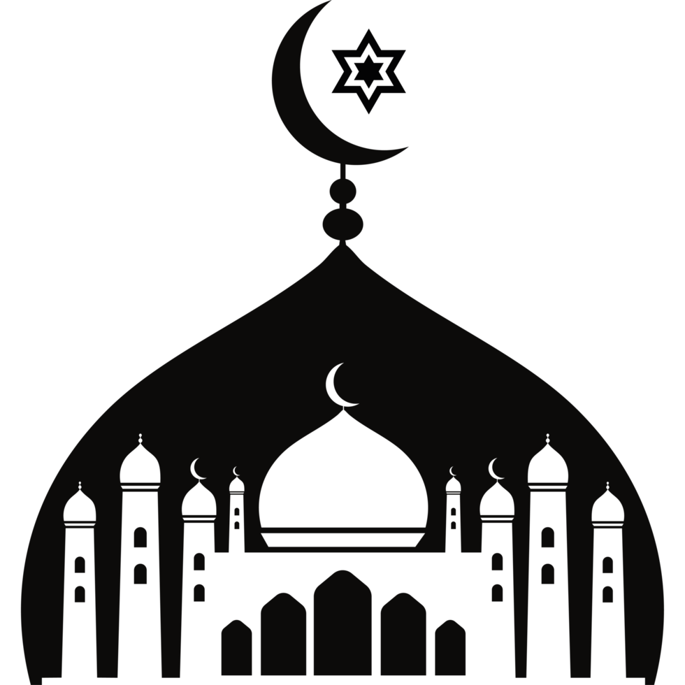 A mosque silhouette with a crescent and moon png