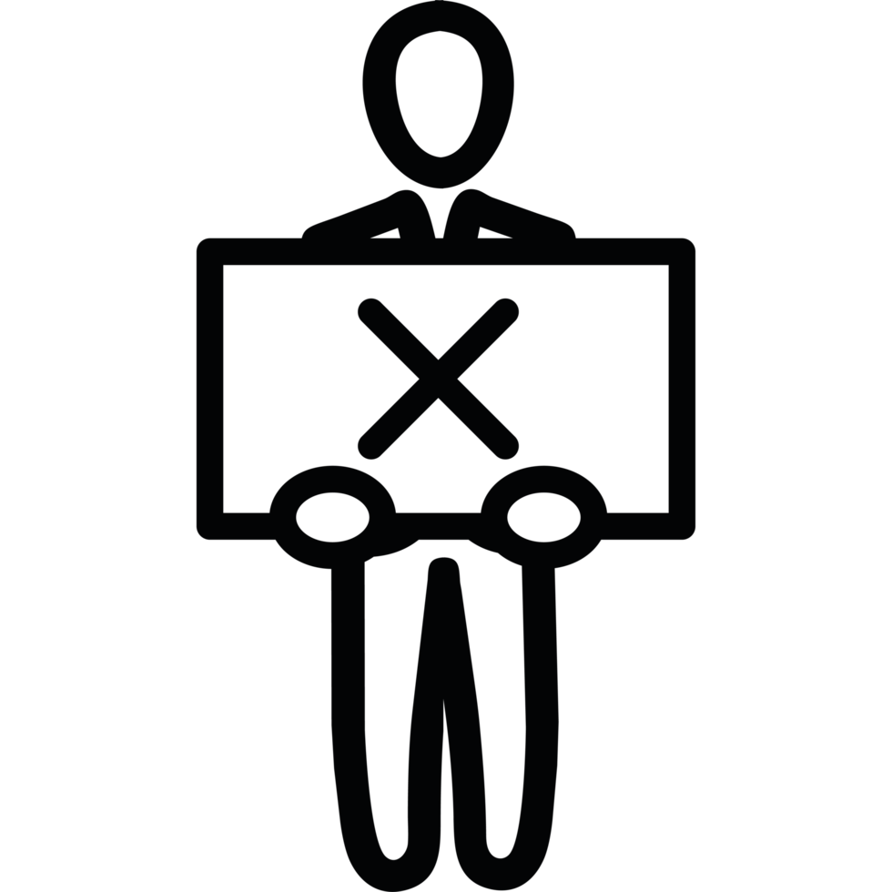 A black and white silhouette of a man holding a sign png