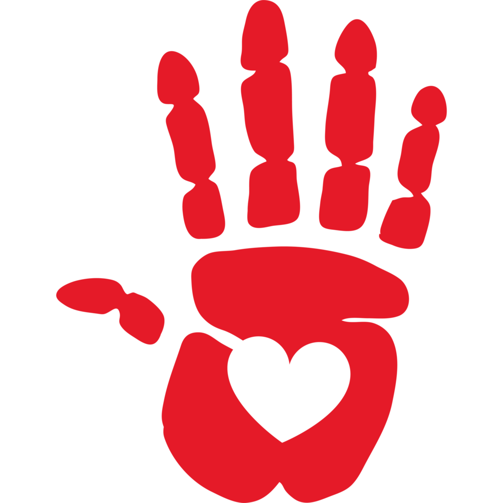 A red hand with a heart in the middle png