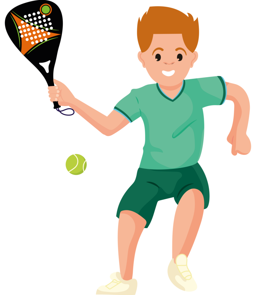 A boy is playing tennis with a racket and ball png