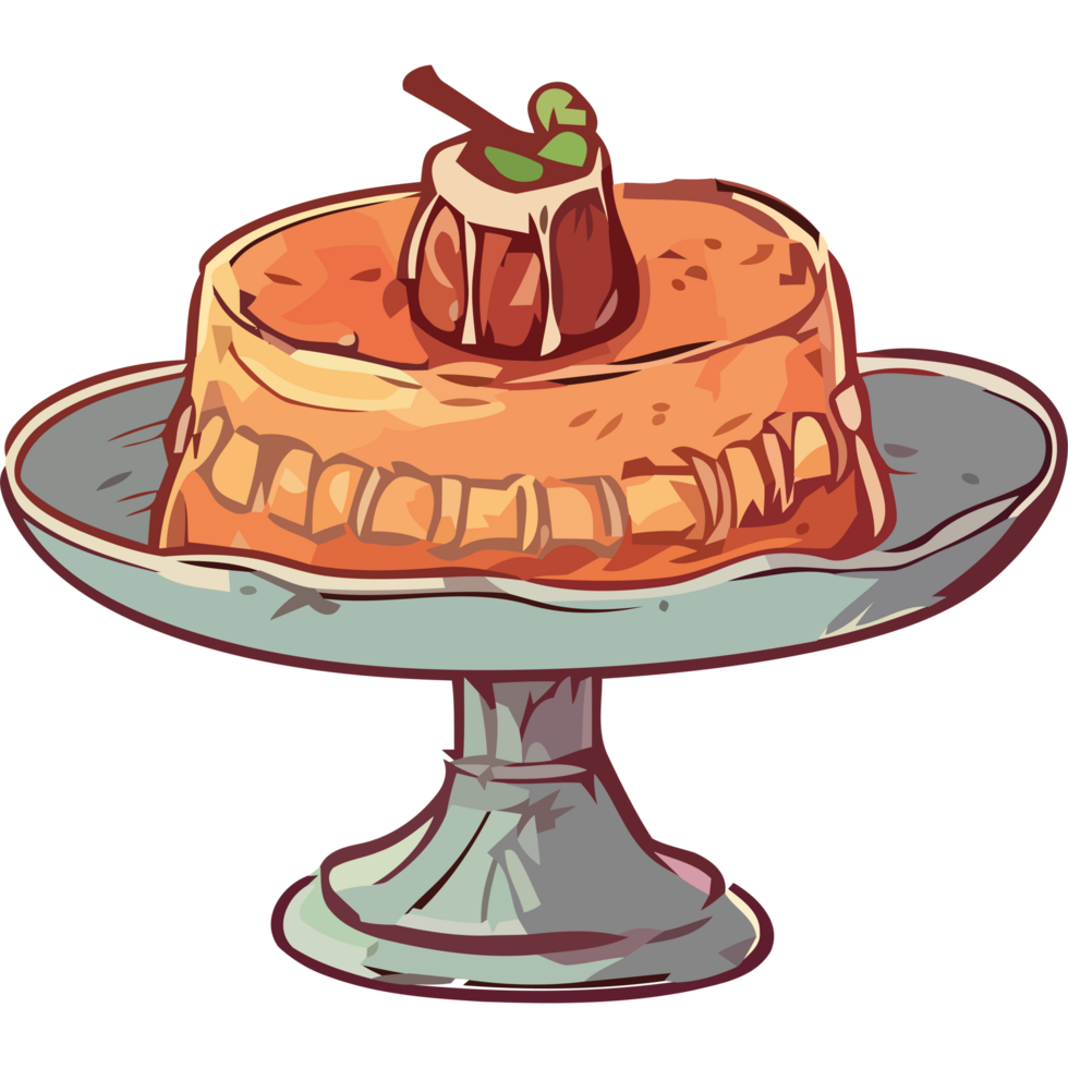 Cake on a plate with a green leaf on top png