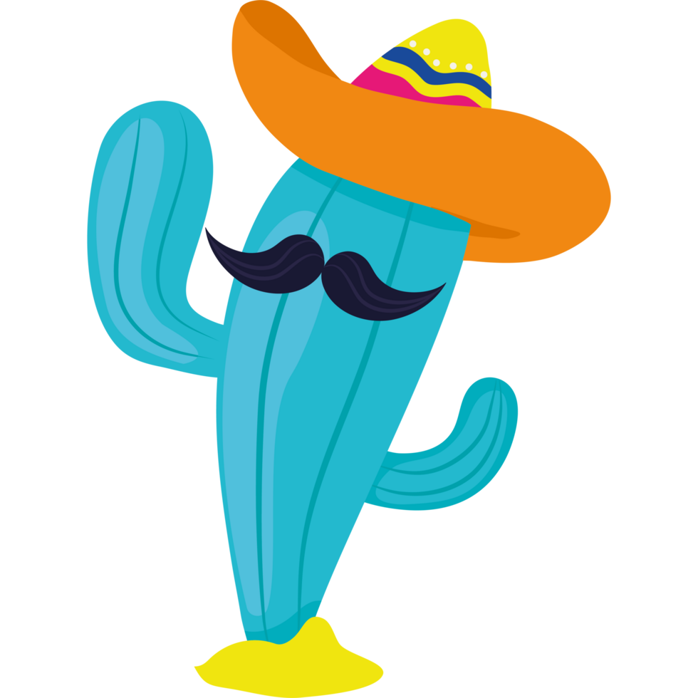 A cartoon cactus with a mustache and a sombrero png