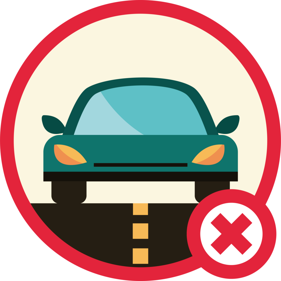 A car is driving on the road with a red cross png