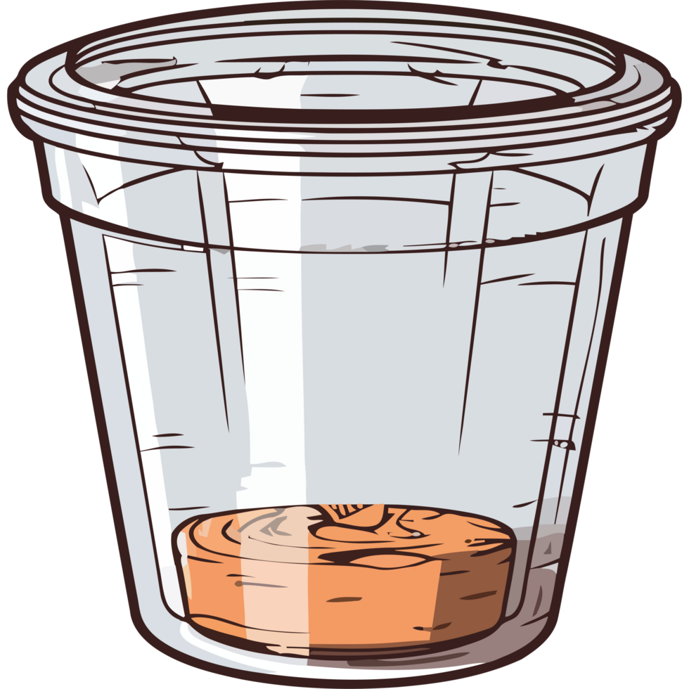 A plastic cup with a piece of wood in it png