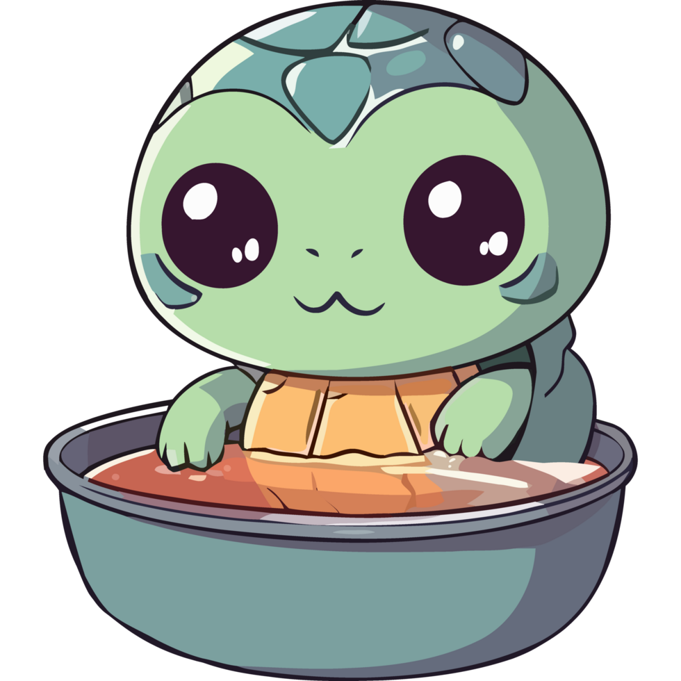 A cute turtle in a bowl with a bowl of water png