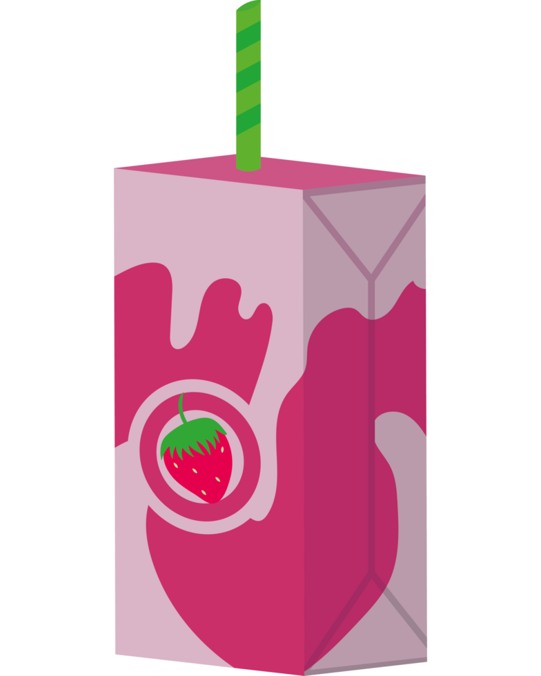 A strawberry drink in a pink box with a straw png