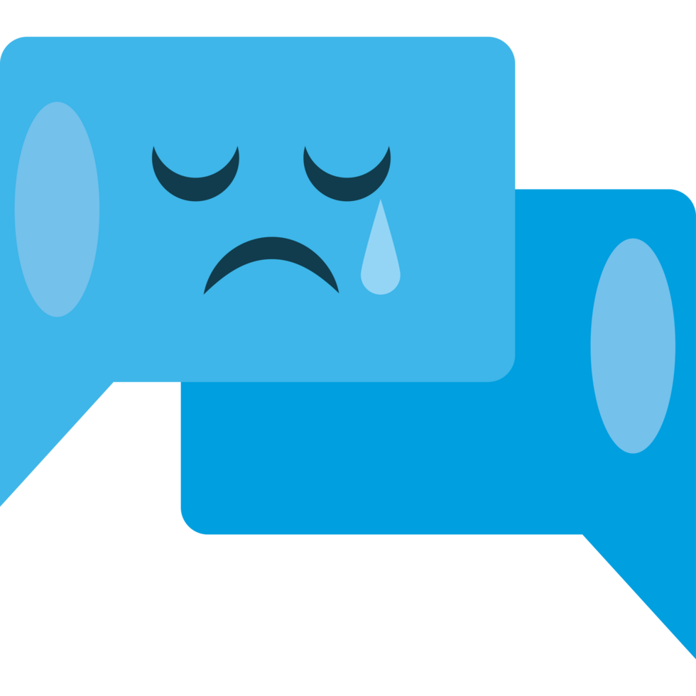 Two speech bubbles with a sad face and a crying face png