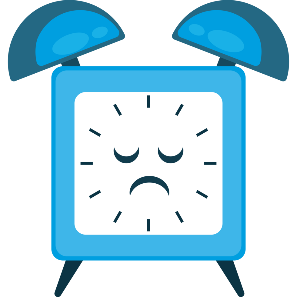 An alarm clock with a sad face png