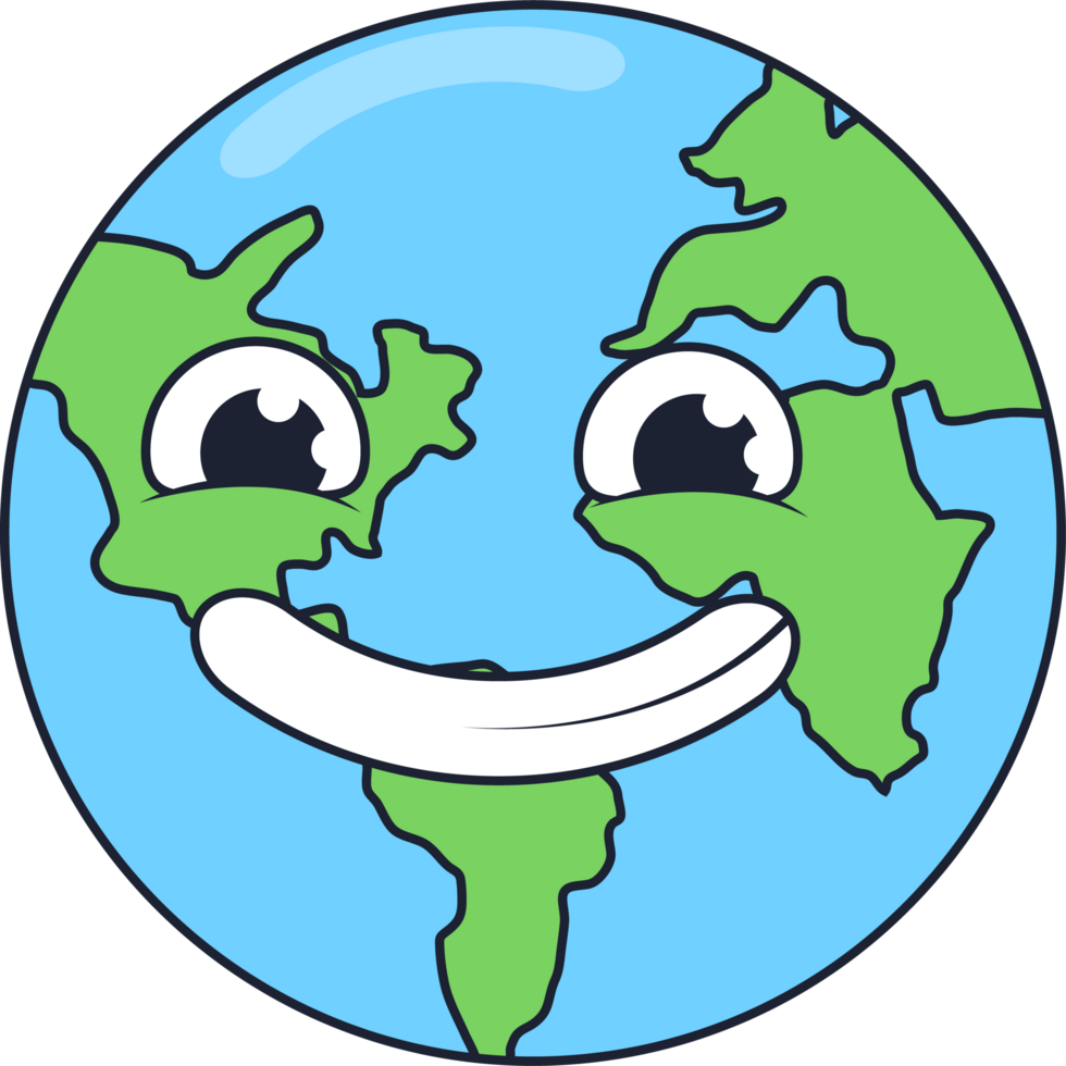 A cartoon earth with a smiley face png