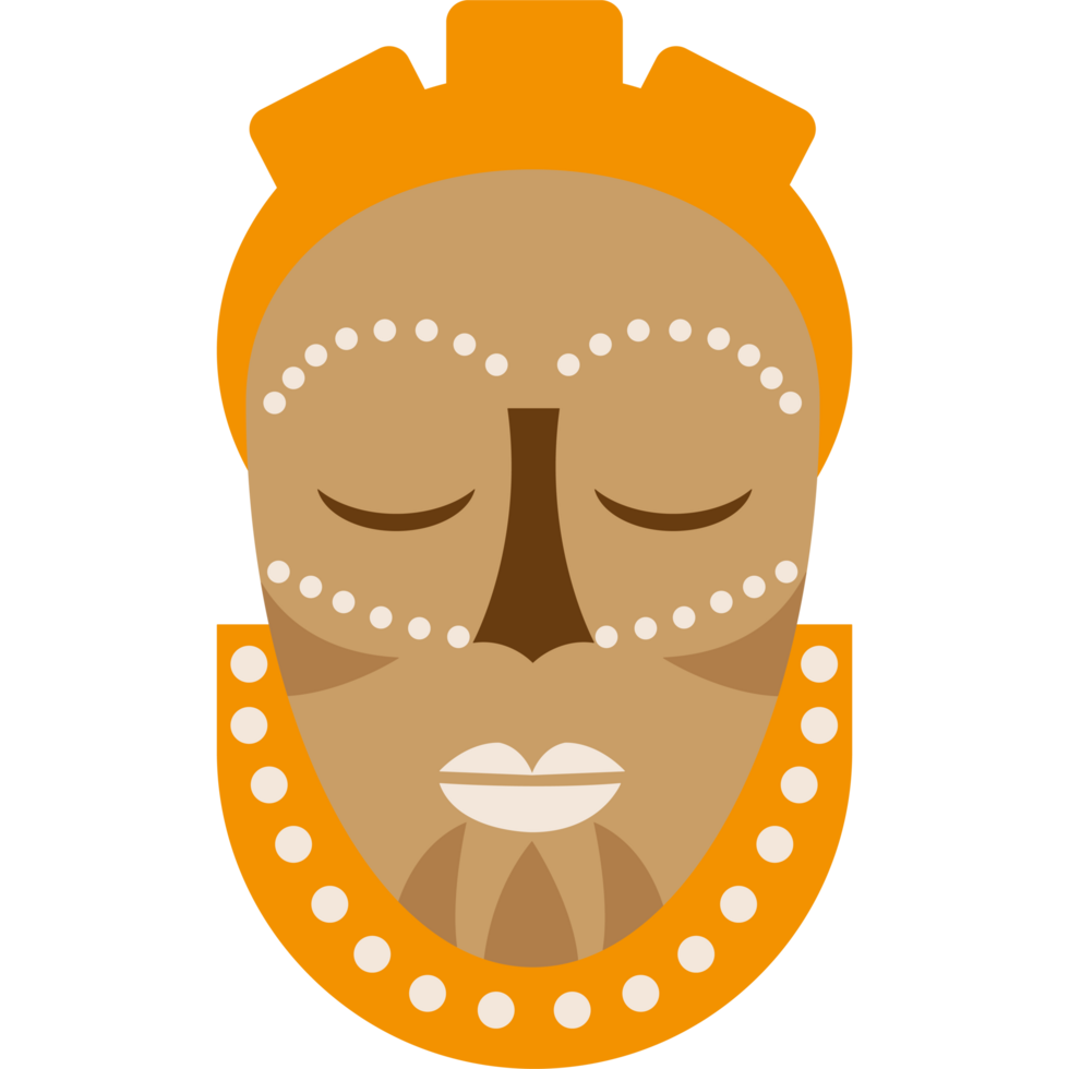 An african mask with a white face and a gold crown png