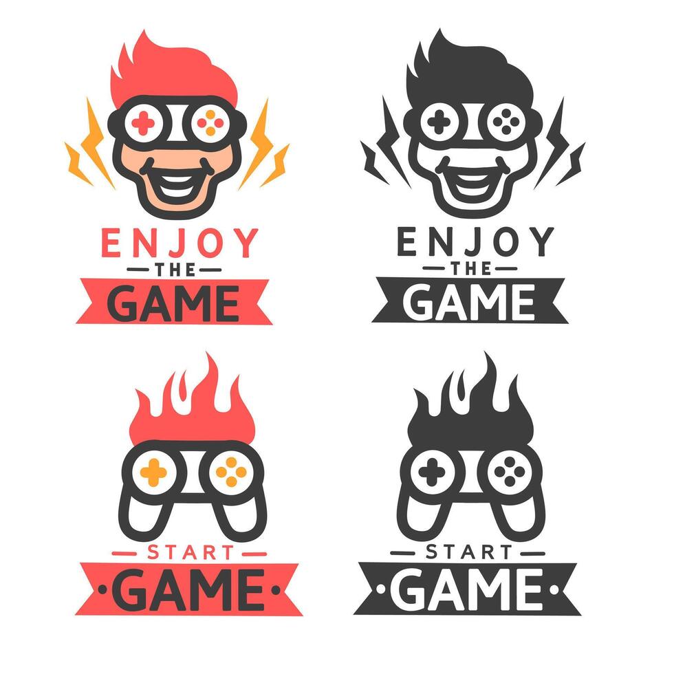 game logo and joystick.collection of game player badges vector