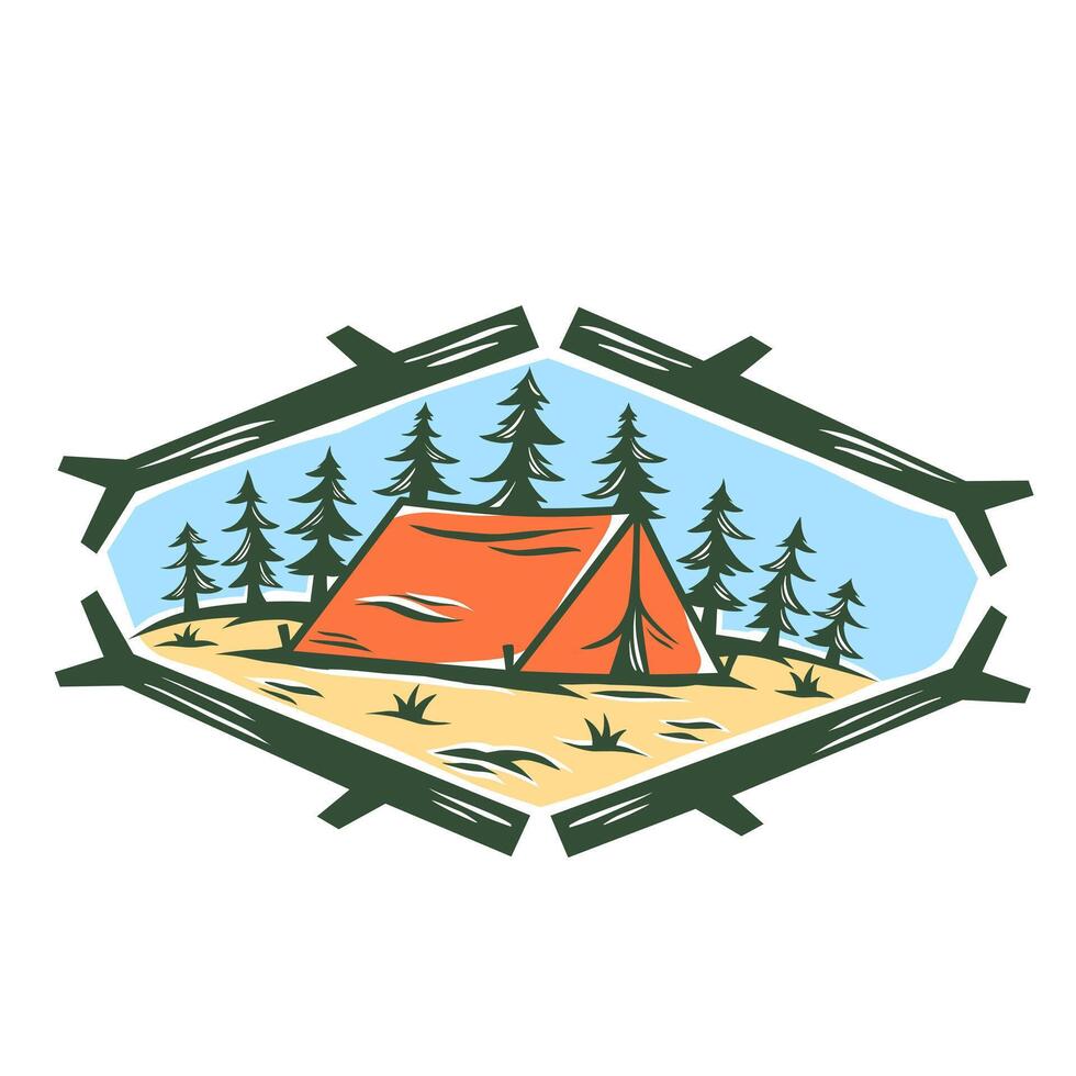 illustration of tent,in the wild.explore sign and symbol vector