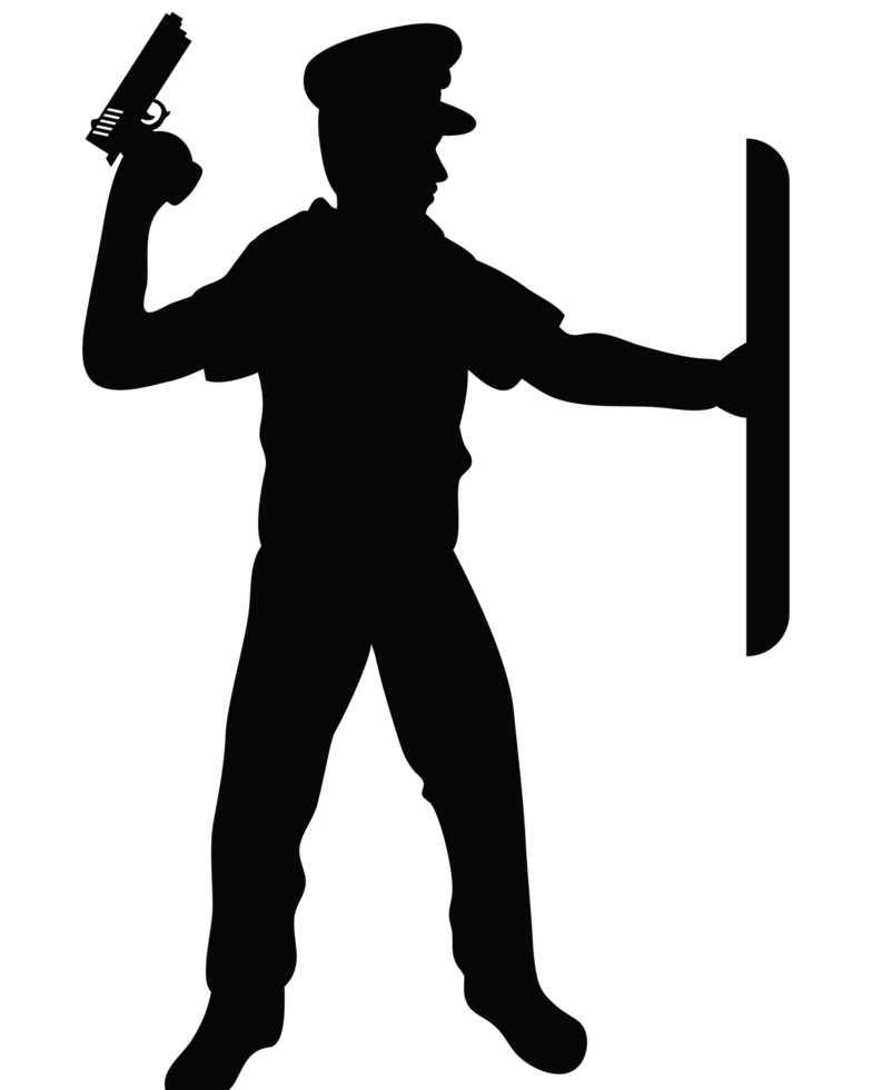 A silhouette of a man holding a gun png