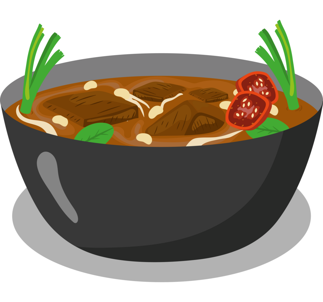 A bowl of soup with meat and vegetables png