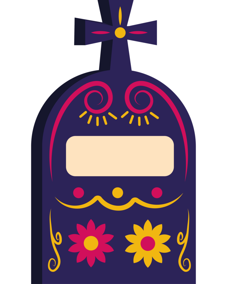 A purple and yellow skull with flowers on it png