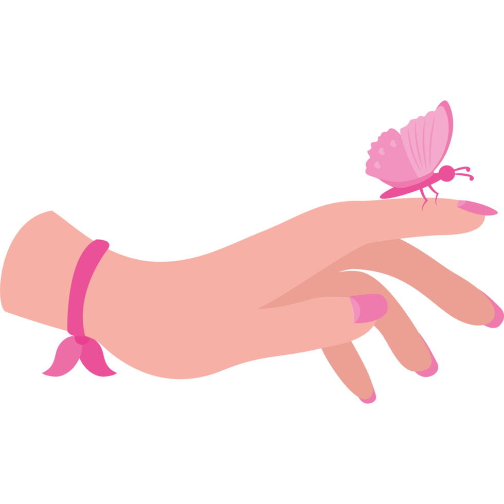 A hand with pink nail polish and a butterfly png
