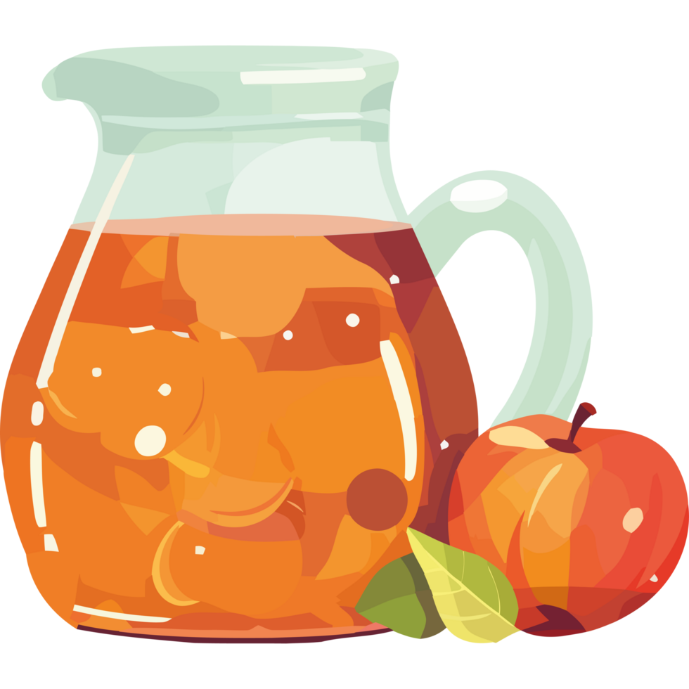A pitcher of apple cider with an apple and a slice of apple png