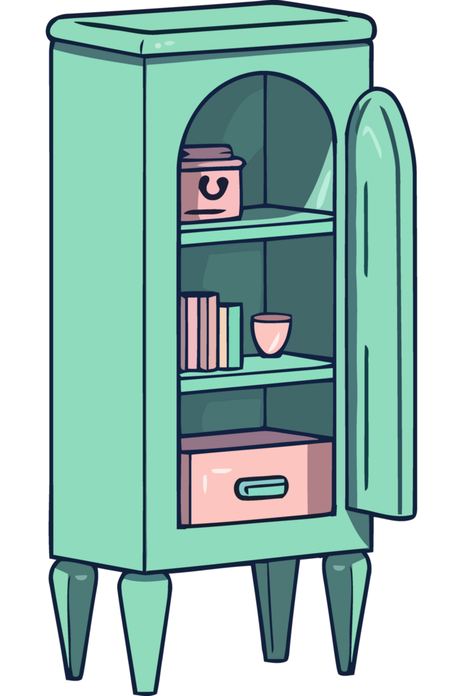 A cartoon cabinet with a shelf and a drawer png