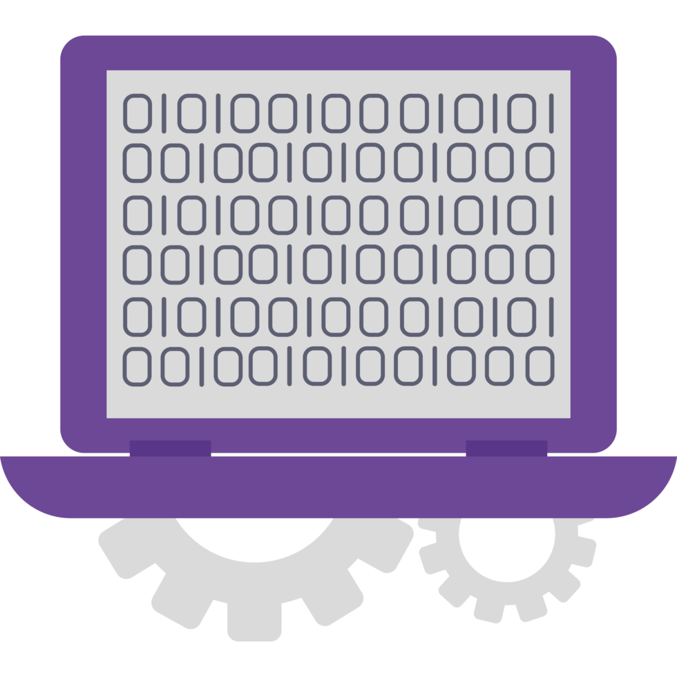 uma computador portátil com engrenagens e uma binário código png