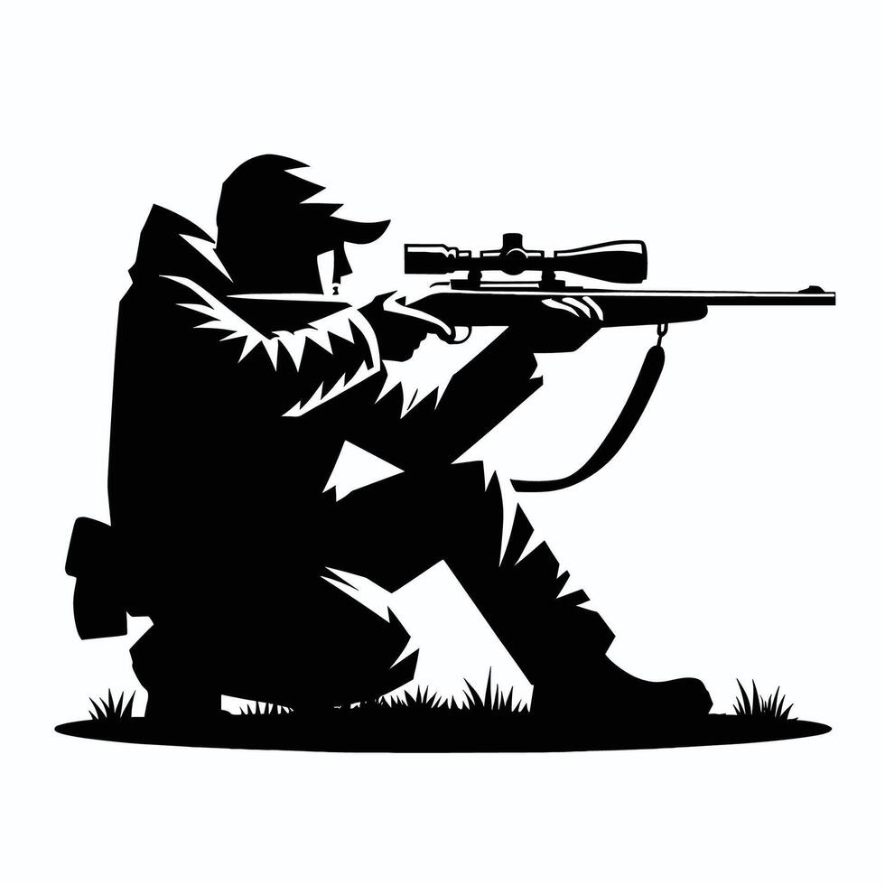 a silhouette of a man with a rifle and scope, hunting hunt vector