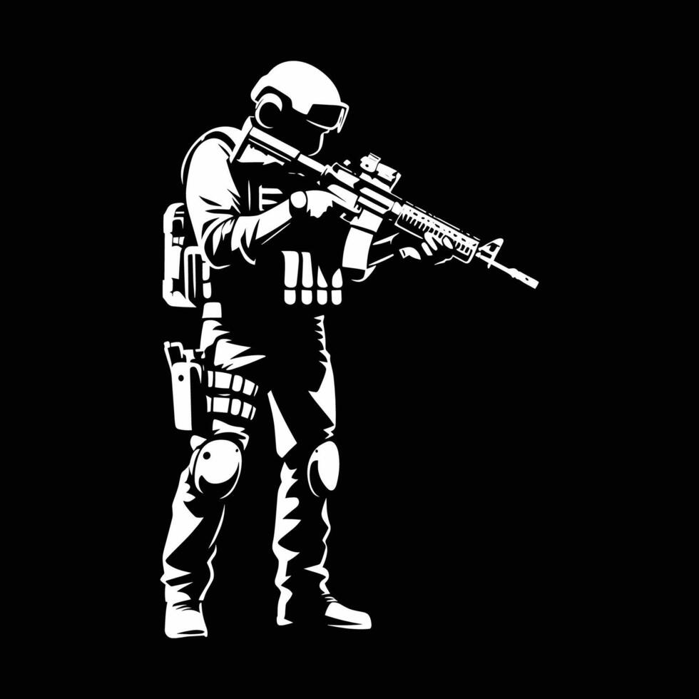 a soldier with a rifle on a black background vector