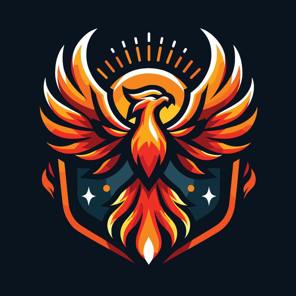 the phoenix logo, with a fiery bird on top, gaming game e-sport sports team logo design vector
