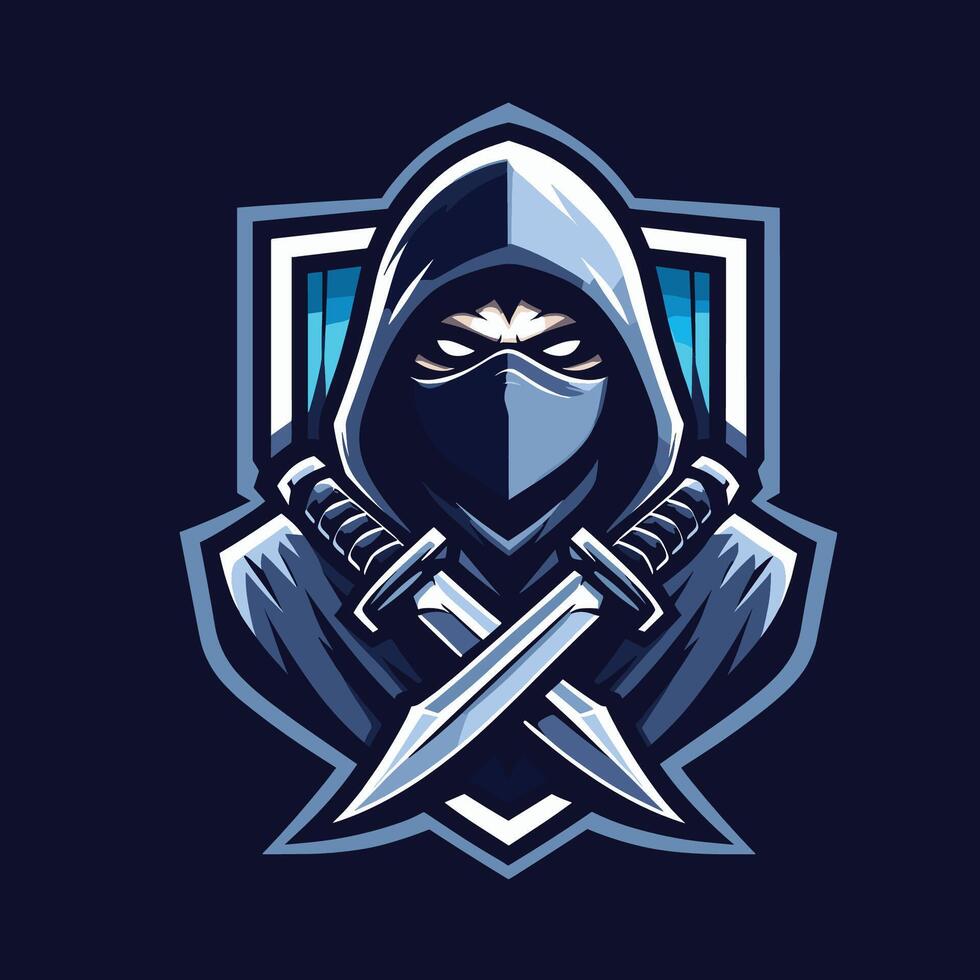a ninja with two swords on a dark background gaming game e-sport sports team vector