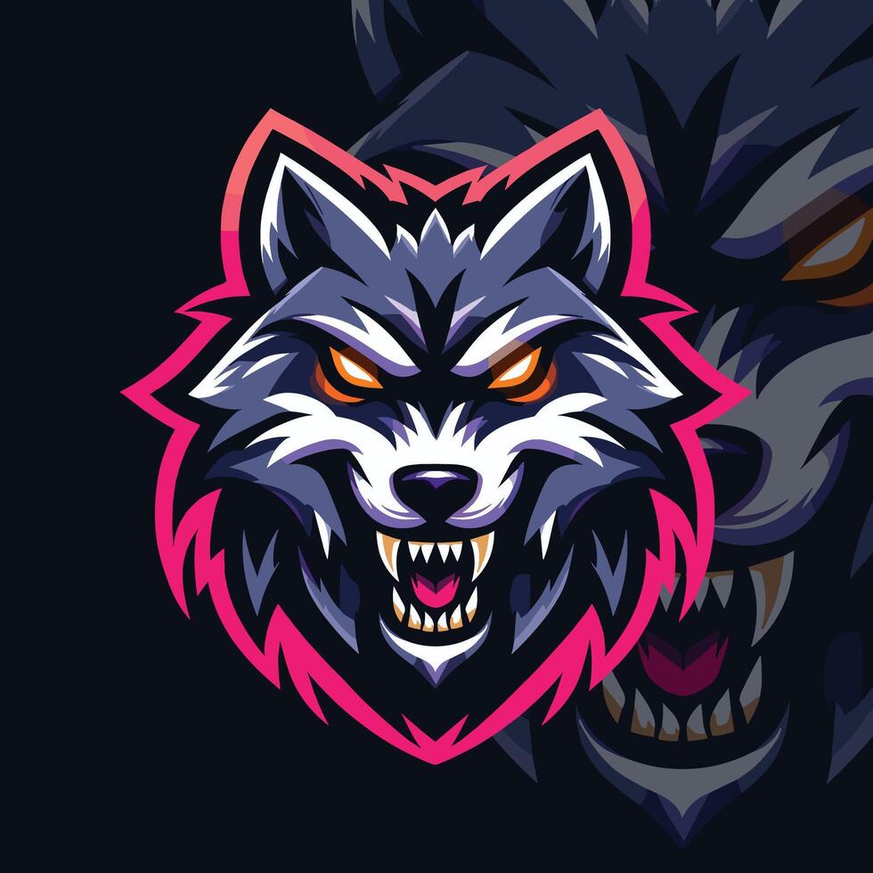 the wolf head logo for gaming game e-sport sports team vector