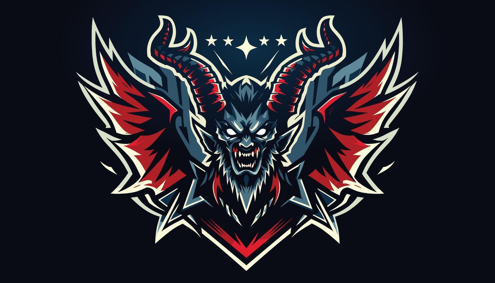 logo for gaming game e-sport sports team with a demon head horn wing vector
