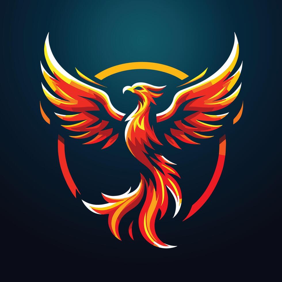 the phoenix bird is a symbol of fire and power gaming game e-sport logo design vector
