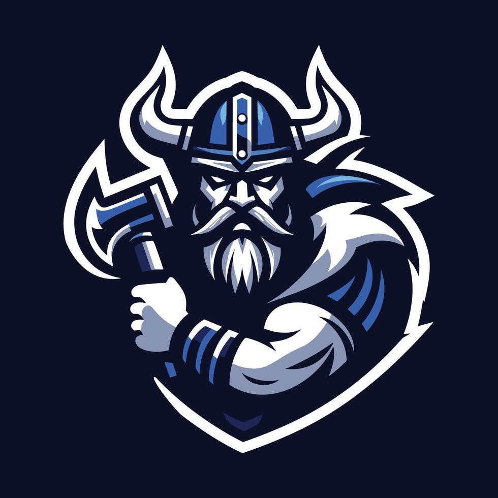 a viking mascot with an axe on his head e-sport sports logo design vector