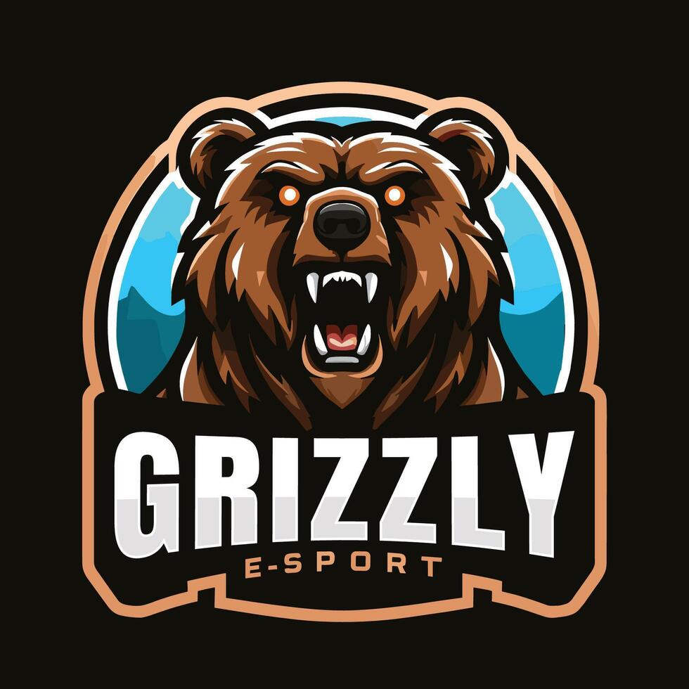 grizzly e-sport sports team gaming game logo design vector