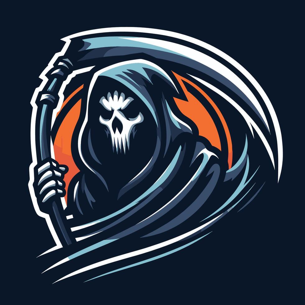 the grim reaper with a scythe in his hand gaming game e-sport sports team logo design vector