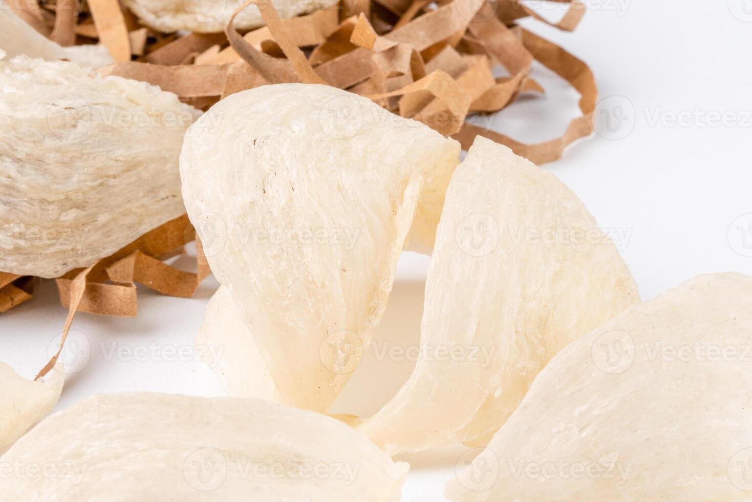 Raw edible birds nest materials for tradition chinese medicine. Swallow nest the traditional chinese delicacy. photo