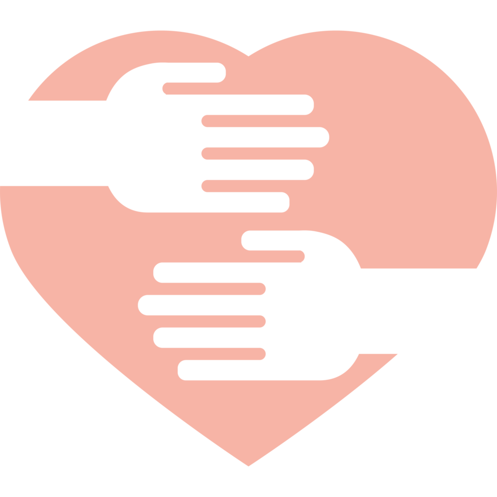 A pink heart with two hands reaching out to each other png