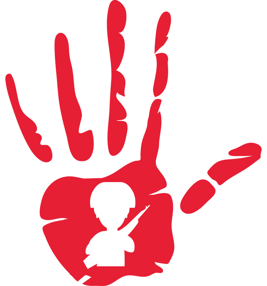A red hand with a silhouette of a man holding a gun png