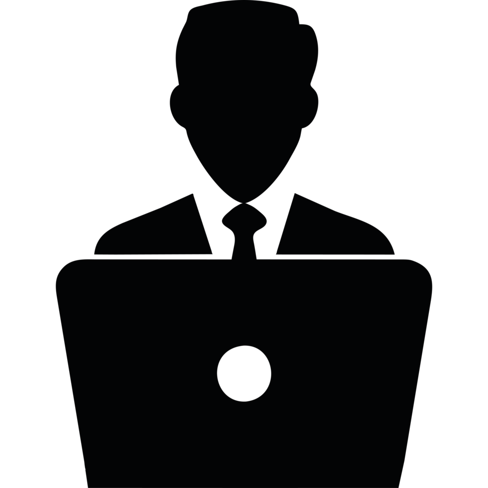 A silhouette of a person sitting at a computer png