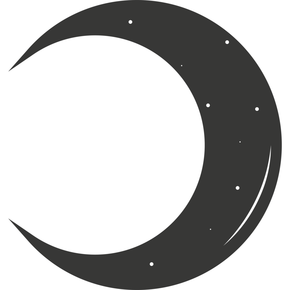 A black and white crescent with stars png