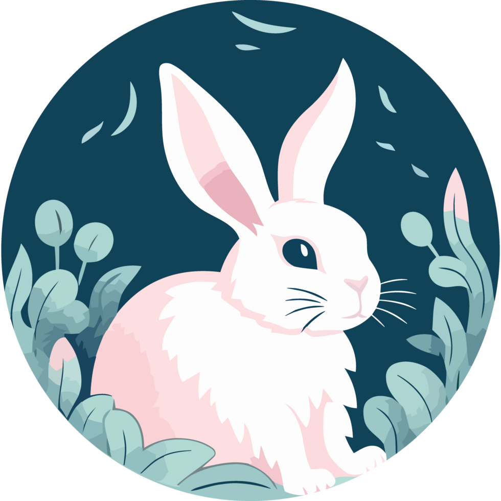 A white rabbit sitting in the grass surrounded by plants png