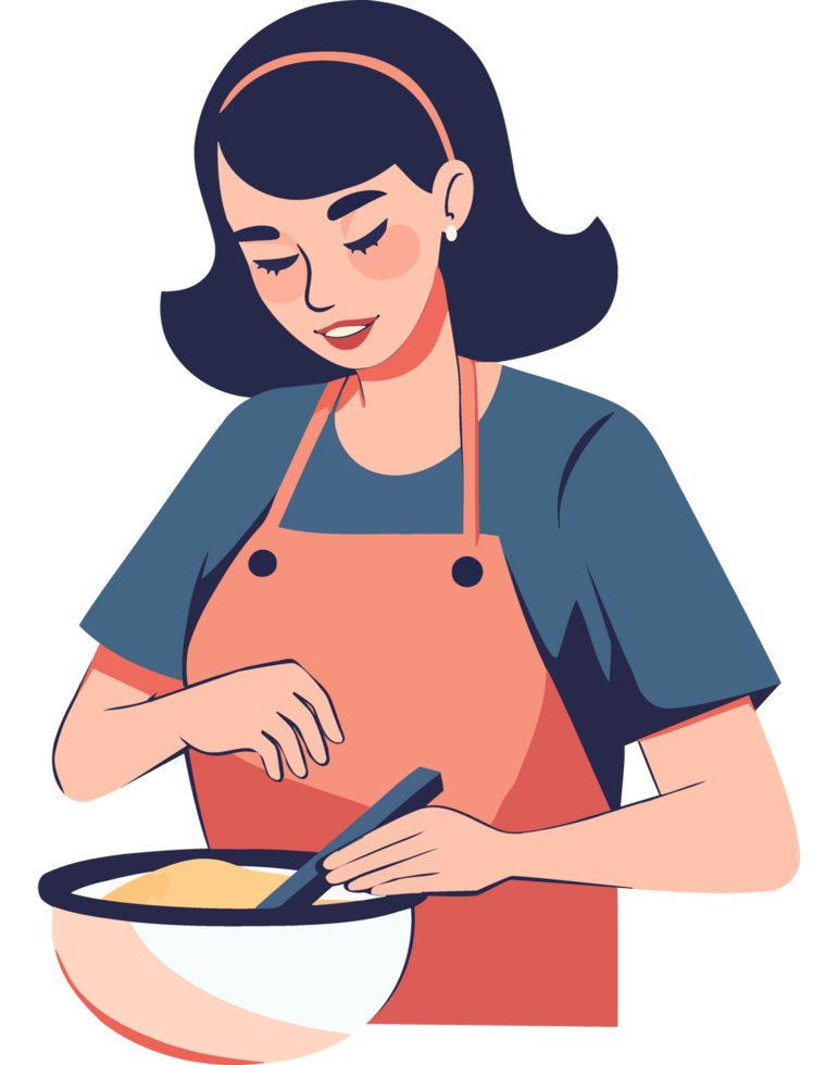A woman is cooking in an apron png