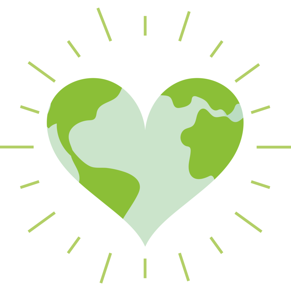 A heart shaped earth with rays of light png
