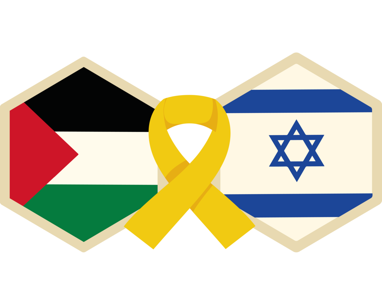 Two israeli and palestinian flags with yellow ribbons png