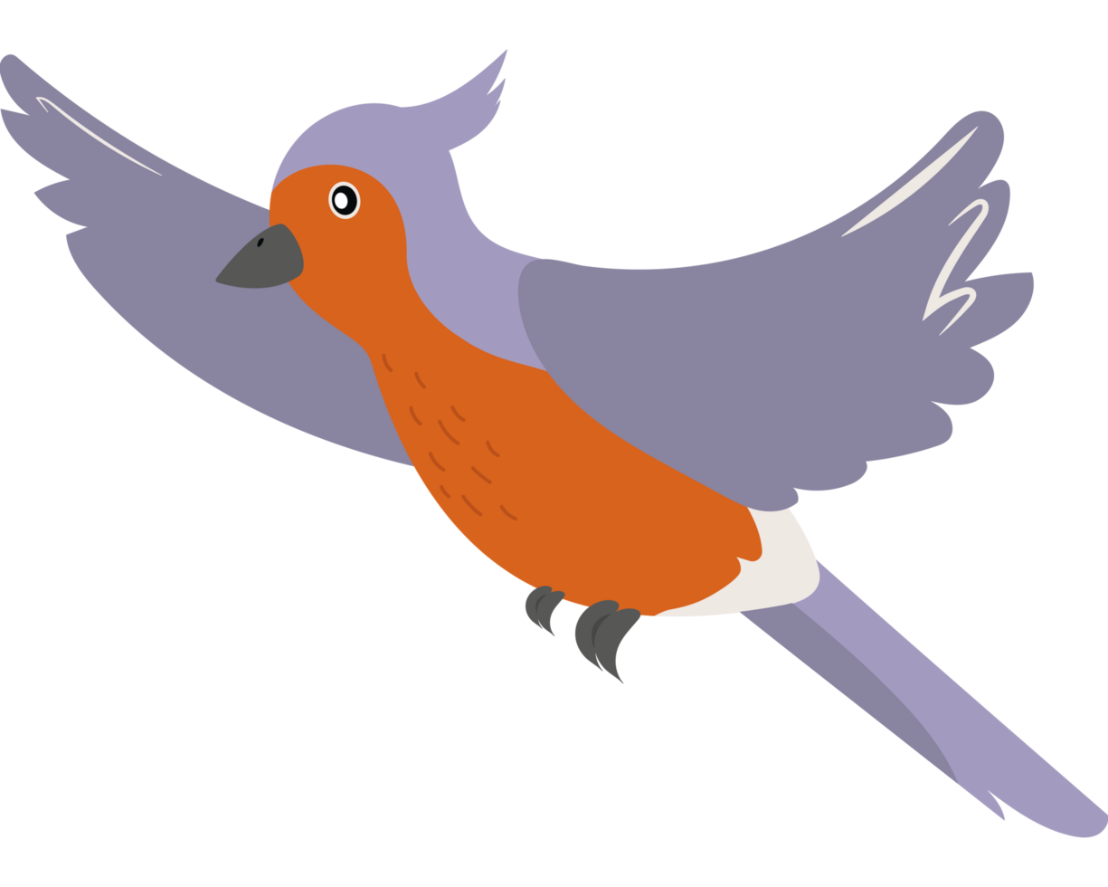 A cartoon bird with orange and purple feathers png