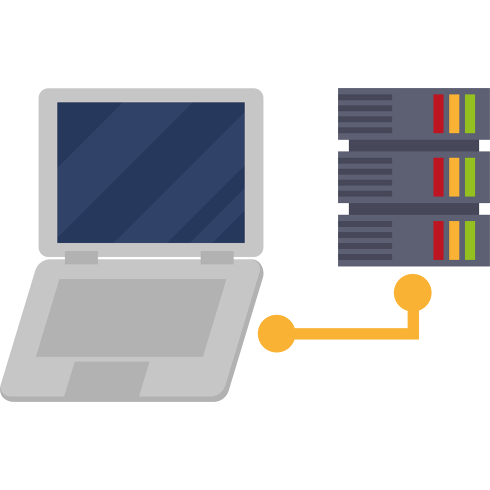 A laptop computer connected to a server png