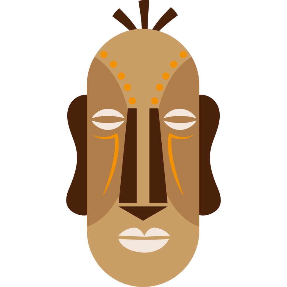 A cartoonish african mask with a brown face png