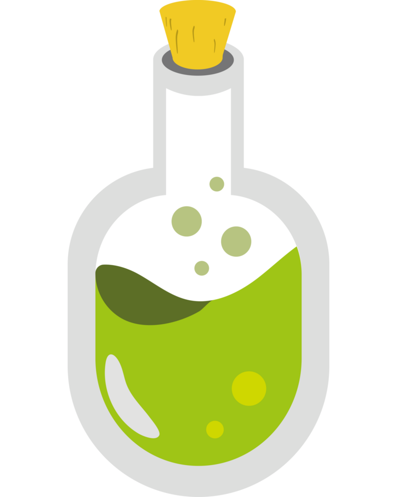 A green liquid in a bottle with a yellow cap png