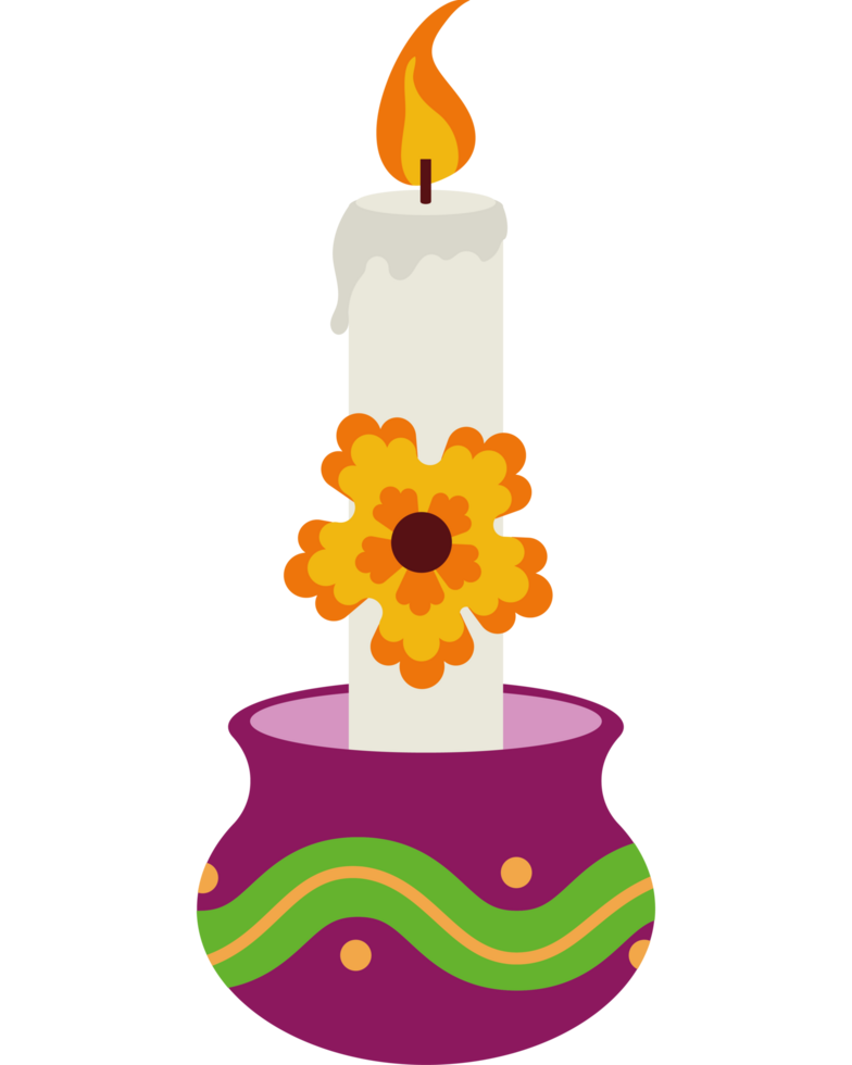 A candle with a flower in it on a black background png