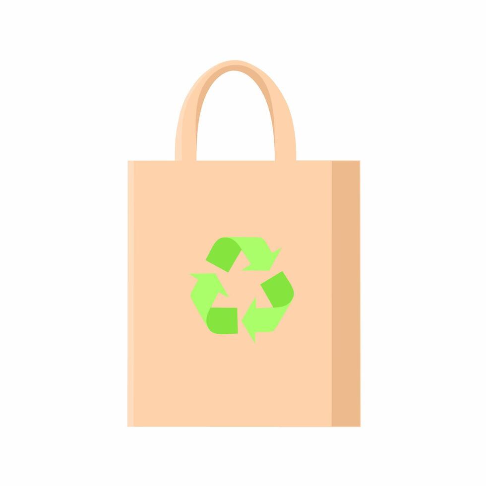 Paper bag with recycling sign isolated on white background. Reusable ecological preservation concept. illustration vector